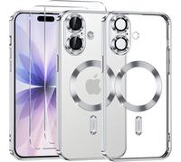 Phoona Coque Magnétique pour iPhone 17 avec 2 Pièces Verre Trempé, Compatible avec MagSafe, Protection Militaire, Résistante aux Rayures, Résistante aux Chocs, Mince et Transparente, Argenté