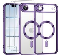 Phoona Coque Magnétique pour iPhone Air avec 2 Verre Trempé, Compatible avec MagSafe Résistante aux Rayures Résistante aux Chocs Mince Transparente pour iPhone 17 Air, Violet