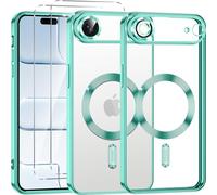 Phoona Coque Magnétique pour iPhone Air avec 2 Verre Trempé, Compatible avec MagSafe Résistante aux Rayures Résistante aux Chocs Mince Transparente pour iPhone 17 Air, Vert