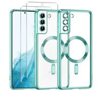 Phoona Coque Magnétique pour Samsung Galaxy S22 5G avec 2 Pièces Verre Trempé, Compatible avec MagSafe, Résistante aux Rayures, Résistante aux Chocs, Mince et Transparente, Vert
