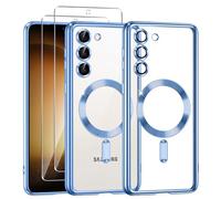 Phoona Coque Magnétique pour Samsung Galaxy S23 5G avec 2 Pièces Verre Trempé,Compatible avec MagSafe,Protection Militaire,Résistante aux Rayures,Résistante aux Chocs,Mince et Transparente,Bleu