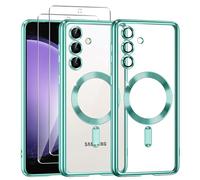 Phoona Coque Magnétique pour Samsung Galaxy S23 FE 5G avec 2 Pièces Verre Trempé, Compatible avec MagSafe, Résistante aux Rayures, Résistante aux Chocs, Mince et Transparente, Vert