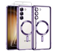 Phoona Coque Magnétique pour Samsung Galaxy S23 Plus 5G avec 2 Pièces Verre Trempé, Compatible avec MagSafe, Résistante aux Rayures, Résistante aux Chocs, Mince et Transparente, Violet