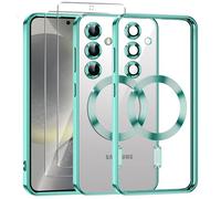Phoona Coque Magnétique pour Samsung Galaxy S24 Plus 5G, 2 Pièces Verre Trempé, Compatible MagSafe, Résistante aux Rayures et Chocs, Mince et Transparente, Vert
