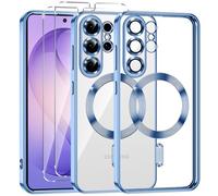 Phoona Coque Magnétique pour Samsung Galaxy S26 Ultra 5G avec 2 Pièces Verre Trempé,Compatible avec MagSafe,Protection Militaire,Résistante aux Rayures,Résistante aux Chocs,Mince et Transparente,Bleu