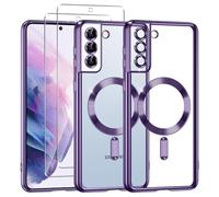 Phoona Coque Magnétique pour Samsung S21 5G avec 2 Pièces Verre Trempé, Compatible avec MagSafe, Protection Militaire, Résistante aux Rayures, Résistante aux Chocs, Mince et Transparente, Violet