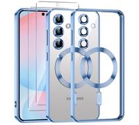 Phoona Coque Magnétique pour Samsung S24 Fe 5G avec 2 Pièces Verre Trempé,Compatible avec MagSafe,Protection Militaire,Résistante aux Rayures,Résistante aux Chocs,Mince et Transparente,Bleu