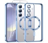 Phoona Coque Magnétique Samsung Galaxy S24 Plus 5G 2 Pièces Verre Trempé, Compatible MagSafe Résistante aux Rayures et Chocs Mince et Transparente Bleu
