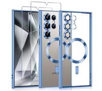 Phoona Coque Magnétique Samsung Galaxy S24 Ultra 5G 2 Pièces Verre Trempé, Compatible MagSafe, Résistante aux Rayures et Chocs, Mince et Transparente, Bleu