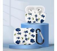 Phoona Coque pour Apple AirPods 3 2021 Silicone TPU Transparente Motifs Fleur Bleue Case avec Porte-clés, Étui Housse Compatible Charge sans Fil Protection Boîtier Filles Femmes