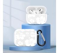 Phoona Coque pour Apple AirPods 3 2021 Silicone TPU Transparente Motifs Fleurs Blanches Case avec Porte-clés, Étui Housse Compatible Charge sans Fil Protection Boîtier Filles Femmes