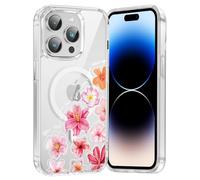 Phoona Coque pour iPhone 11 Pro Max 6.5" Étui Magnétique Silicone,Compatible avec Magsafe Cover Transparente Anti-jaunissement Motif Anti-Rayures Protection Case Fille,Fleurs Rouges