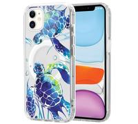 Phoona Coque pour iPhone 12 Mini 5.4" Étui Magnétique Silicone,Compatible avec Magsafe Cover Transparente Anti-jaunissement Motif Anti-Rayures Protection Case pour Fille, Tortue Mer Bleue