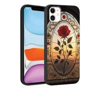 Phoona Coque pour iPhone 12 Mini 5.4", Étui Souple TPU Aesthetic Motif Dessin Durable Fine Silicone Housse de Antichoc Anti-Rayures Camera Protection Cover pour Femmes Filles,Rose Rouge