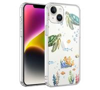 Phoona Coque pour iPhone 13 Mini 5.4",Étui Aesthetic Motif Dessin Durable Fine Transparente Silicone Housse de Antichoc Anti-Rayures Camera Protection Cover pour Fille,Poissons Tortues De Mer