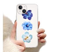 Phoona Coque pour iPhone 13 Mini 5.4",Étui Souple Aesthetic Motif Dessin Durable Fine Transparente Silicone Housse Antichoc Anti-Rayures Camera Protection Cover Fille,Fleur Bleue
