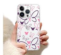Phoona Coque pour iPhone 13 Mini 5.4",Étui Souple Aesthetic Motif Dessin Durable Fine Transparente Silicone Housse Antichoc Anti-Rayures Camera Protection Cover Fille,Papillon Violet