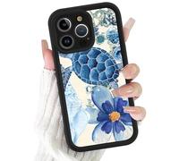 Phoona Coque pour iPhone 14 Pro Max 6.7",Étui Aesthetic Motif Dessin Durable Fine Silicone Housse Antichoc Anti-Rayures Camera Protection Femmes Filles Case Cover,Turtle Flowers