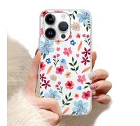 Phoona Coque pour iPhone 14 Pro Max 6.7",Étui Souple TPU Aesthetic Motif Dessin Durable Transparente Silicone Housse Antichoc Anti-Rayures Camera Protection Cover Fille,Fleurs Rouges