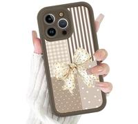 Phoona Coque pour iPhone 17 Pro 6.3",Étui Cover Case Housse avec Motif Esthétique rayé Carreau cœur et nœud Papillon Beige Silicone,Protection intégrale téléphone Arc,Couleur Khaki
