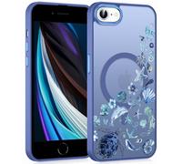 Phoona Coque pour iPhone 8/SE 2022/7/SE 2020 4.7" Étui Magnétique Silicone, Compatible avec Magsafe Cover Anti-jaunissement Tortue De Mer Bleue Motif Anti-Rayures Protection Noir TPU Case pour Fille