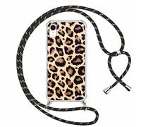 Phoona Cordon de Coque pour iPhone XR 6,1'', Aesthetic Léopard Motif Design Transparente Hard PC Bumper Cover avec Laniere Accroché Autour Collier Réglable Housse Antichoc Protection Case, Or Noir