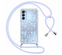 Phoona Cordon de Coque pour Samsung Galaxy A15 5G 6,5'', Aesthetic Nœud Motif Design Transparente Hard PC Bumper Cover avec Laniere Accroché Autour Collier Réglable Housse Antichoc Case, Bleu