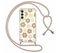 Phoona Cordon de Coque pour Samsung Galaxy A22 5G 6,6'', Aesthetic Fleur Motif Design Transparente Hard PC Bumper Cover avec Laniere Accroché Autour Collier Réglable Housse Antichoc Case, Kaki