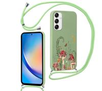 Phoona Cordon de Coque pour Samsung Galaxy A35 5G 6,6'', Aesthetic Champignon Motif Design Slim Silicone Cover avec Laniere Accroché Autour Collier Réglable Housse Antichoc Protection Case, Vert02