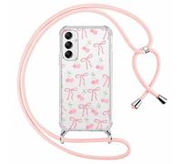 Phoona Cordon de Coque pour Samsung Galaxy A35 5G 6,6'', Aesthetic Nœud Motif Design Transparente Hard PC Bumper Cover avec Laniere Accroché Autour Collier Réglable Housse Antichoc Case, Rose01