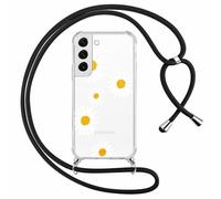 Phoona Cordon de Coque pour Samsung Galaxy S22 5G 6,1'', Aesthetic Fleur Motif Design Transparente Hard PC Bumper Cover avec Laniere Accroché Autour Collier Réglable Housse Antichoc Case, Noir01