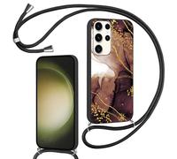 Phoona Cordon de Coque pour Samsung Galaxy S23 Ultra 5G 6,8'', Marbre Aesthetic Motif Design Slim Silicone Bumper Cover avec Laniere Accroché Autour Collier Réglable Antichoc Housse Caméra Case,18