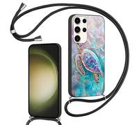 Phoona Cordon de Coque pour Samsung Galaxy S25 Ultra 5G 6.9",Aesthetic Motif Design Silicone Bumper Cover Laniere Accroché Autour Collier Réglable Antichoc Housse Protection Caméra Case,Tortue Colorée