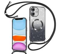 Phoona Couqe Magnétique pour iPhone 11 Con Cordon, Compatible avec MagSafe, Brillant Glitter Pailleté Antichoc Durable Résistante Etui Housse pour iPhone 11 Anti-Poussière Soft TPU Bumper, Noir