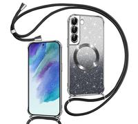Phoona Couqe Magnétique pour Samsung Galaxy S21 FE 5G Con Cordon, Compatible avec MagSafe, Brillant Glitter Pailleté Antichoc Durable Résistante Etui Housse pour Samsung S21 FE Soft Bumper, Noir
