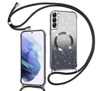 Phoona Couqe Magnétique pour Samsung Galaxy S21 Plus Con Cordon, Compatible avec MagSafe, Brillant Glitter Pailleté Antichoc Durable Résistante Etui Housse pour Samsung S21 Plus Soft Bumper, Noir