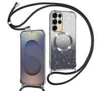 Phoona Couqe Magnétique pour Samsung Galaxy S25 Ultra 5G avec Cordon, Noir | Compatible avec MagSafe, Brillant Glitter Pailleté Antichoc Durable Résistante Etui Housse Anti-Poussière Soft TPU Bumper
