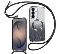 Phoona Magnétique Couqe avec Cordon pour Samsung Galaxy S26,Noir | Compatible avec MagSafe,Brillant Glitter Pailleté Antichoc Durable Résistante Etui Housse Anti-Poussière Soft TPU Bumper