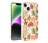 Phoona Noël Coque Étui Cover Case Housse pour iPhone 15 Plus 6.7 Pouces, Aesthetic Motif Flocons Noël et Biscuit Kaki, Compatible avec Téléphone Noir, Silicone Antichoc Beige Clair