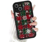 Phoona Noël Coque Étui Cover Case Housse pour iPhone 17 Air 6.5",Antichoc Anti-Rayures Aesthetic Motif Carreaux Vert Rouge Flocons Neige Protection Intégrale Corps Téléphone, Noir