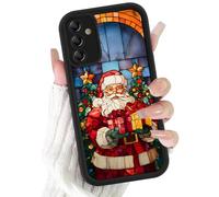 Phoona Noël Coque Étui Cover Case Housse pour Samsung Galaxy S21 FE 5G 6.4" avec Motif Père Vitrail Coloré Aesthetic Silicone Antichoc Protection,Christmas Noir pour Femmes Filles pour Galaxy S21 FE
