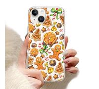 Phoona Noël Coque Étui Cover pour iPhone 16 6.1" Case Housse Antichoc Anti-Poussière Protection Objectif Résistante aux Rayures,Motif Biscuit Noël Kaki et Orange, Transparante