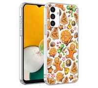 Phoona Noël Coque Étui Cover pour Samsung Galaxy A22 4G 6.4" Case Housse Antichoc Anti-Poussière Protection Objectif Résistante aux Rayures,Motif Biscuit Noël Kaki et Orange, Transparante