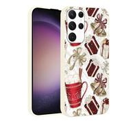 Phoona Noël Coque Étui Cover pour Samsung Galaxy S25+ 5G 6.7" Case Housse,Aesthetic Motif Combinant Tasse Noël Grelot,Protection Antichoc Anti-Poussière Objectif,Disponible Noir Blanc Cassé