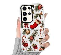 Phoona Noël Coque Étui pour Samsung Galaxy A32 5G 6.5" Cover Case Housse Aesthetic, Motif Chaussette de Noël et Sucre d'orge, Transparante Silicone Antichoc Protection pour Femmes Filles
