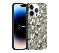 Phoona Vintage Fleuris Coque pour iPhone 12 Mini 5.4",Étui Aesthetic Motif Dessin Durable Souple Silicone Housse Antichoc Anti-Rayures Camera Protection Cover Femmes Filles,Fleurs Grises