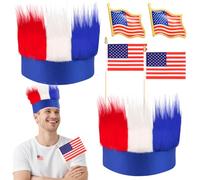 phoorapace Bandeaux poilus patriotiques du 4 juillet, bandeau rouge blanc et bleu pour le jour de l'indépendance, accessoires pour cheveux fous avec drapeau et épingle pour le jour commémoratif, jour