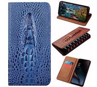 PHOPEER Étui à rabat en cuir véritable pour Motorola Moto G84 6,5 pouces, style crocodile, avec [emplacements pour cartes] coque de protection pour Motorola G84 (bleu foncé)