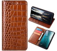 PHOPEER Étui en cuir pour Honor Magic 6 Pro 5G (6,8 pouces), étui de téléphone à rabat magnétique en cuir véritable style crocodile, avec [portefeuille] [emplacements pour cartes] housse de protection