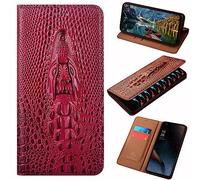 PHOPEER Étui en cuir pour OnePlus 12, étui à rabat en cuir véritable de style crocodile, avec [emplacements pour cartes] coque de protection pour OnePlus 12 6,82 pouces (rouge)